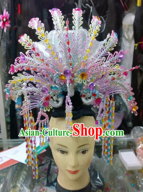 Chinese Classical Beijing Opera Princess Hair Accessories Traditional Ancient Colorful Beads Phoenix Coronet for Women
