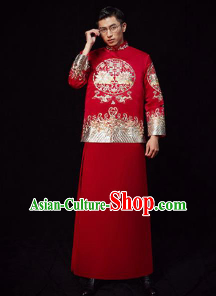 Chinese Traditional Wedding Costumes Ancient Bridegroom Long Gown for Men