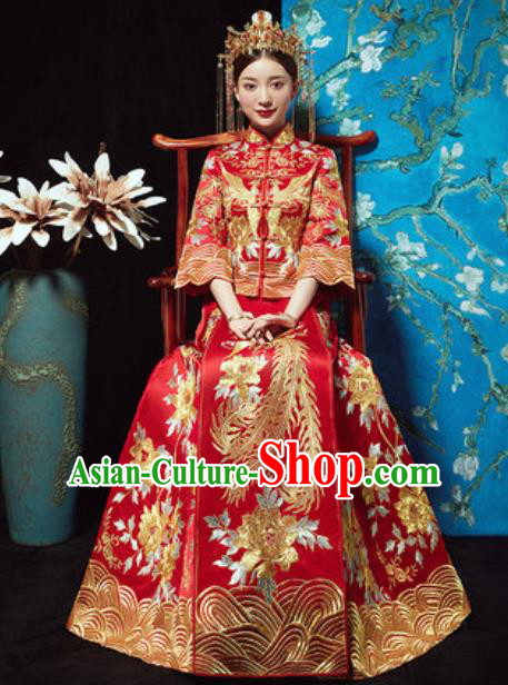 Chinese Traditional Xiuhe Suits Ancient Bride Embroidered Wedding Dress for Women
