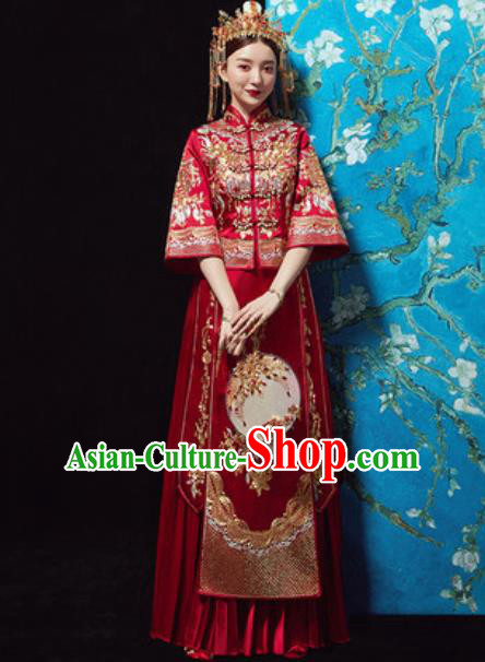 Traditional Chinese Wedding Costumes Embroidered Xiuhe Suits Ancient Bride Dress for Women
