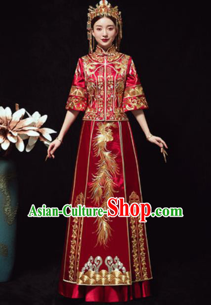 Traditional Chinese Wedding Embroidered Phoenix Costumes Xiuhe Suits Ancient Bride Dress for Women