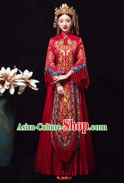 Traditional Chinese Wedding Phoenix Costumes Ancient Bride Embroidered Dress for Women