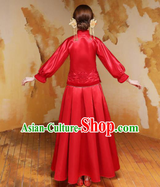 Traditional Chinese Wedding Costumes Ancient Bride Embroidered Red Dress for Women