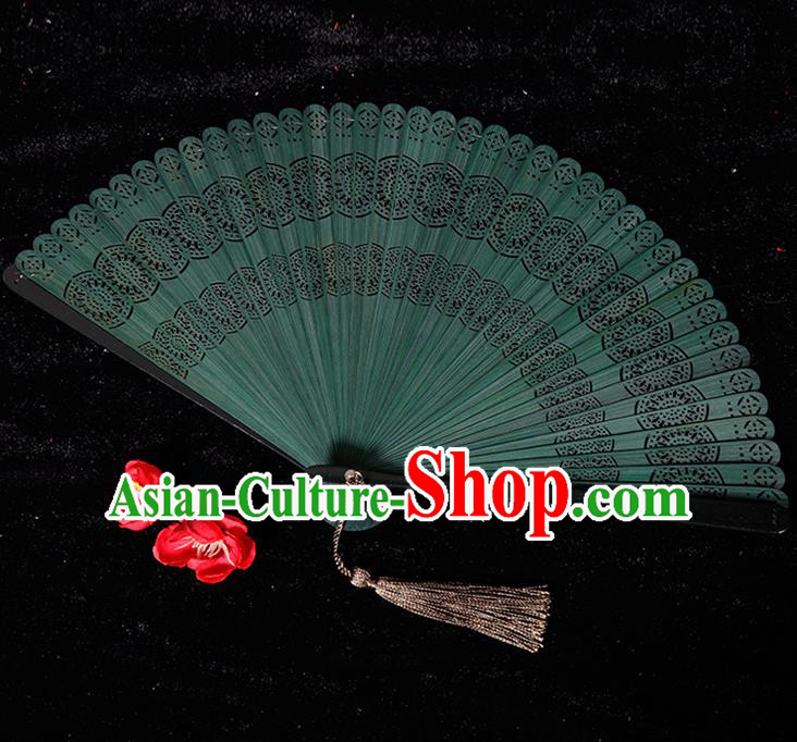 Chinese Traditional Crafts Green Bamboo Folding Fans Pierced Fans Accordion Fan
