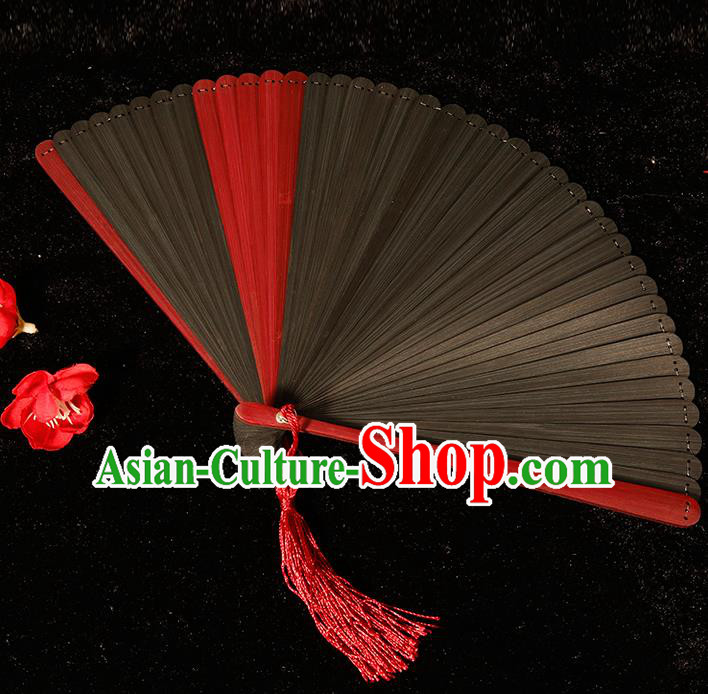 Chinese Traditional Crafts Black Bamboo Folding Fans Pierced Fans Accordion Fan