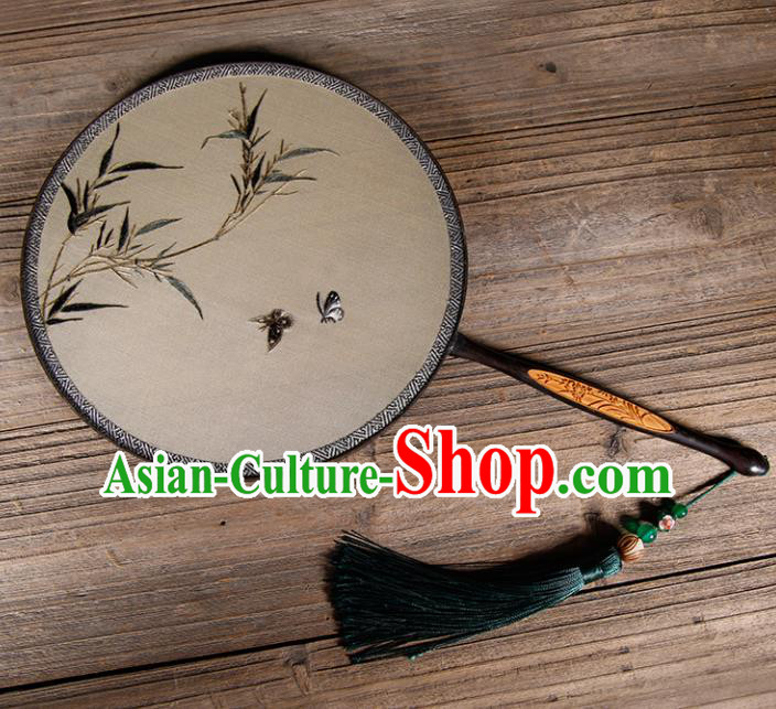 Chinese Traditional Hanfu Palace Fans Embroidered Bamboo Fans Ancient Silk Round Fan for Women