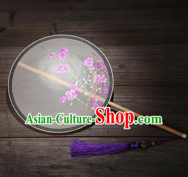Chinese Traditional Palace Fans Embroidered Purple Flowers Fans Ancient Hanfu Silk Fan for Women