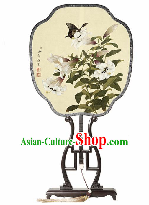 Chinese Traditional Palace Fans Redwood Fans Ancient Hanfu Printing Silk Fan for Women