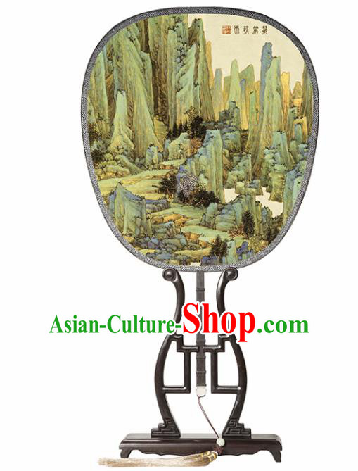 Chinese Traditional Palace Fans Redwood Fans Ancient Hanfu Landscape Painting Silk Fan for Women