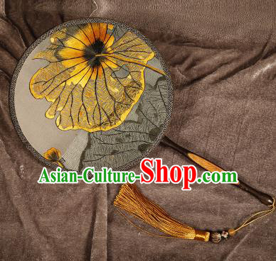 Chinese Traditional Palace Fans Embroidered Lotus Leaf Fans Ancient Hanfu Silk Round Fan for Women