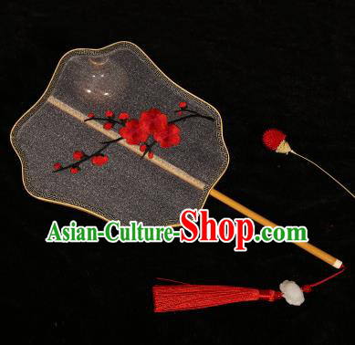 Chinese Traditional Palace Fans Hanfu Embroidered Red Plum Blossom Fans Ancient Silk Fan for Women