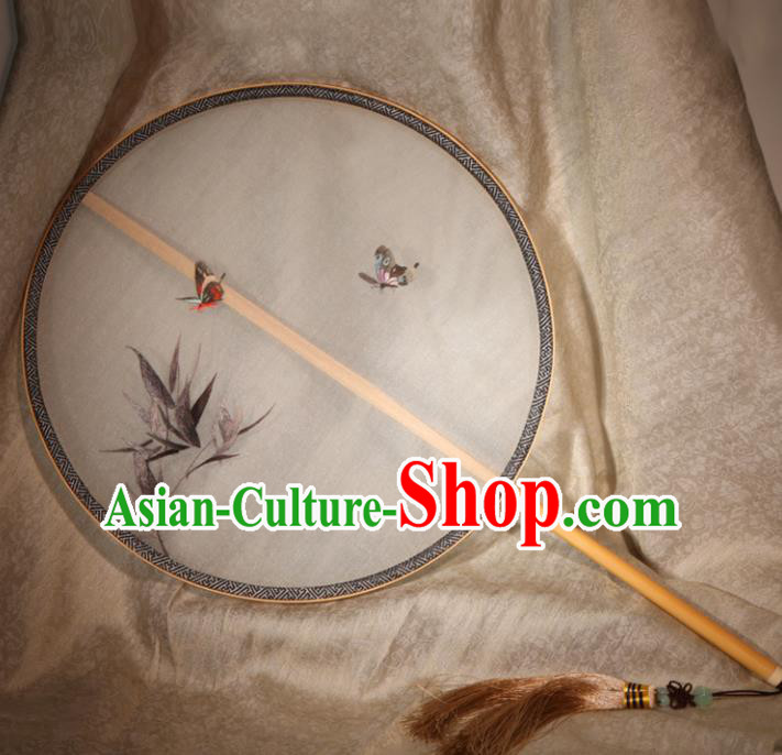 Chinese Ancient Traditional Palace Fans Hanfu Embroidered Bamboo Round Fans Silk Fan for Women