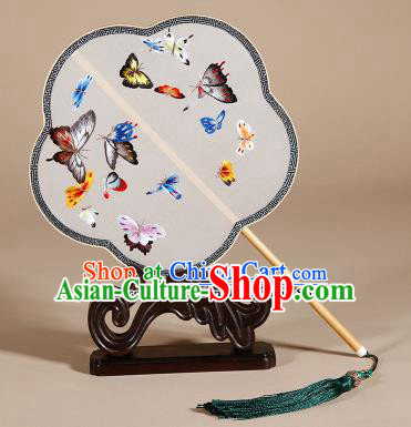 Chinese Ancient Princess Palace Fan Traditional Embroidered Butterfly Hanfu Silk Round Fans for Women