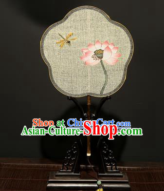 Chinese Ancient Princess Hanfu Palace Fan Traditional Weaving Lotus Pure Silk Round Fans for Women