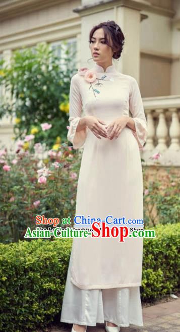 Asian Vietnam Traditional Silk Cheongsam Vietnamese Classical Ao Dai Qipao Dress for Women