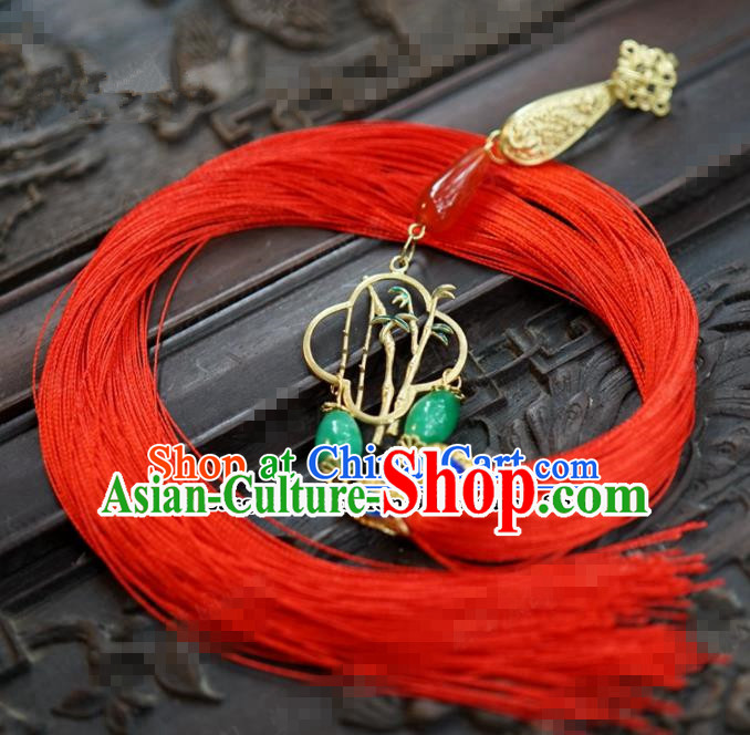 Chinese Traditional Palace Red Tassel Brooch Ancient Bride Hanfu Breastpin Jewelry Accessories for Women