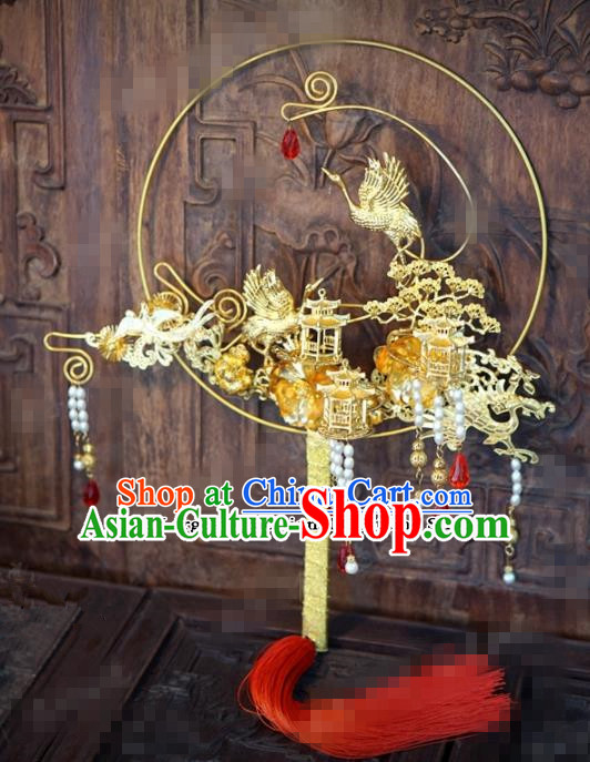 Chinese Traditional Wedding Hanfu Palace Fans Ancient Bride Jewelry Accessories for Women