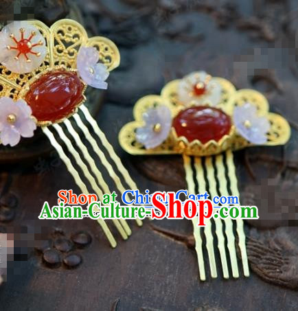 Chinese Ancient Bride Hair Accessories Wedding Palace Agate Hair Comb Hairpins for Women