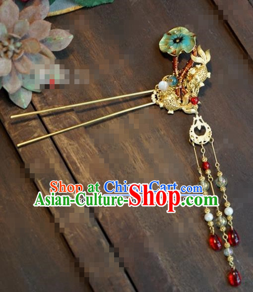 Chinese Ancient Hair Accessories Wedding Bride Crane Hair Clips Lotus Leaf Hairpins for Women