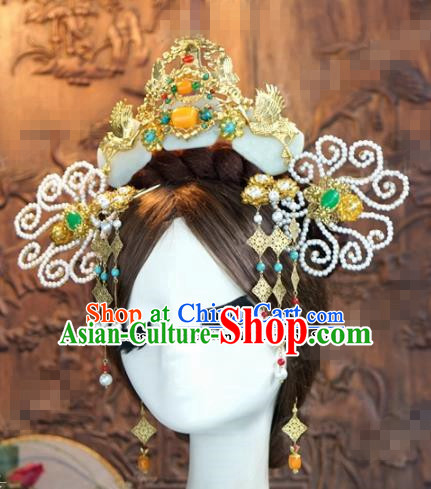 Chinese Ancient Hair Accessories Wedding Bride Hairpins Jade Phoenix Coronet for Women