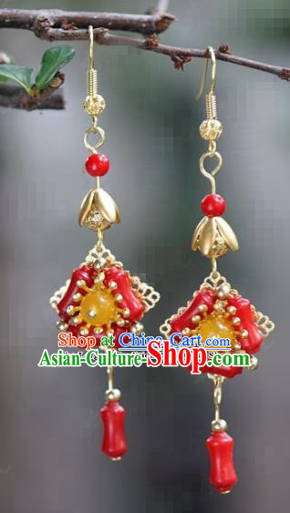 Chinese Traditional Wedding Hanfu Red Earrings Ancient Bride Palace Jewelry Accessories for Women