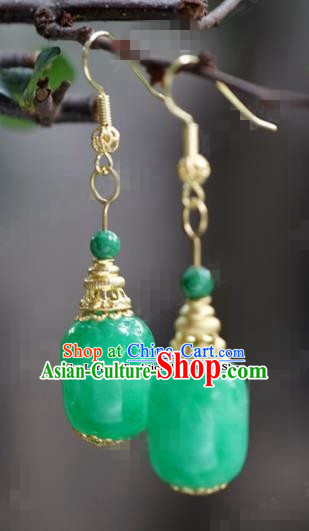 Chinese Traditional Wedding Hanfu Jade Earrings Ancient Bride Palace Jewelry Accessories for Women