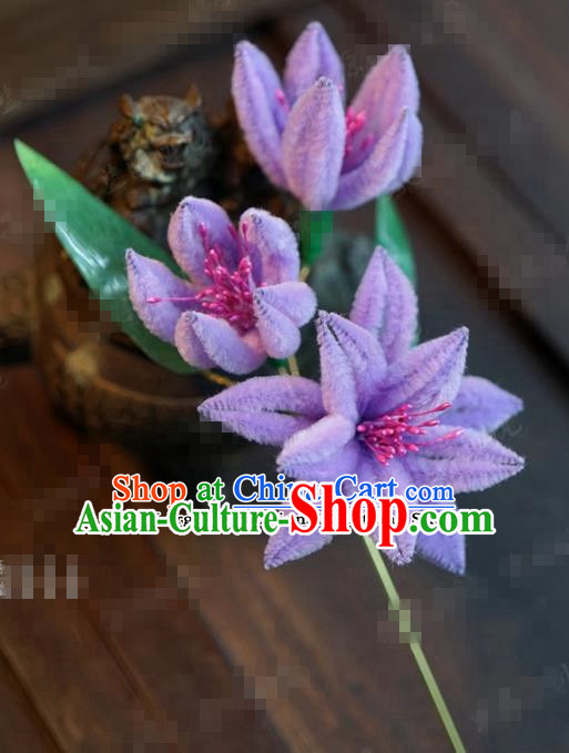 Chinese Ancient Empress Purple Flowers Hair Clip Palace Hairpins for Women