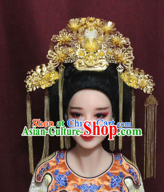 Chinese Ancient Tang Dynasty Headdress Palace Queen Golden Phoenix Coronet Hairpins Complete Set for Women