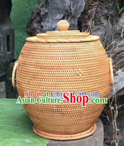 Asian Vietnamese Traditional Craft Rattan Tea Canister Straw Plaited Storage Jar