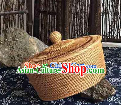 Asian Vietnamese Traditional Craft Rattan Bag Straw Plaited Storage Box