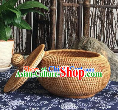 Asian Vietnamese Traditional Craft Rattan Tea Canister Straw Plaited Storage Box
