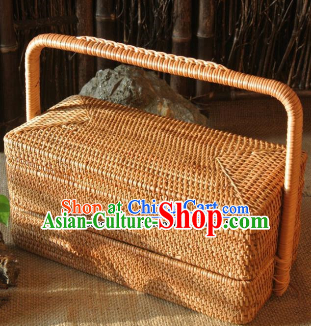 Asian Vietnamese Traditional Craft Rattan Basket Straw Plaited Storage Box