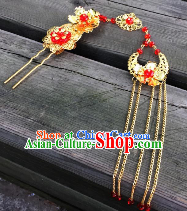 Chinese Ancient Tang Dynasty Hair Accessories Golden Phoenix Coronet Tassel Hairpins for Women