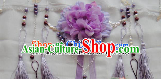 Chinese Traditional Classical Hair Accessories Ancient Princess Purple Flowers Phoenix Coronet Hairpins for Women