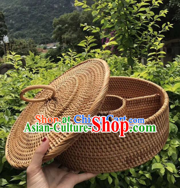 Asian Vietnamese Traditional Rattan Craft Artware Straw Plaited Storage Box