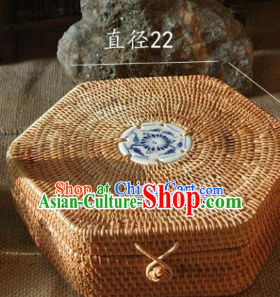Asian Vietnamese Traditional Craft Rattan Artware Straw Plaited Storage Box