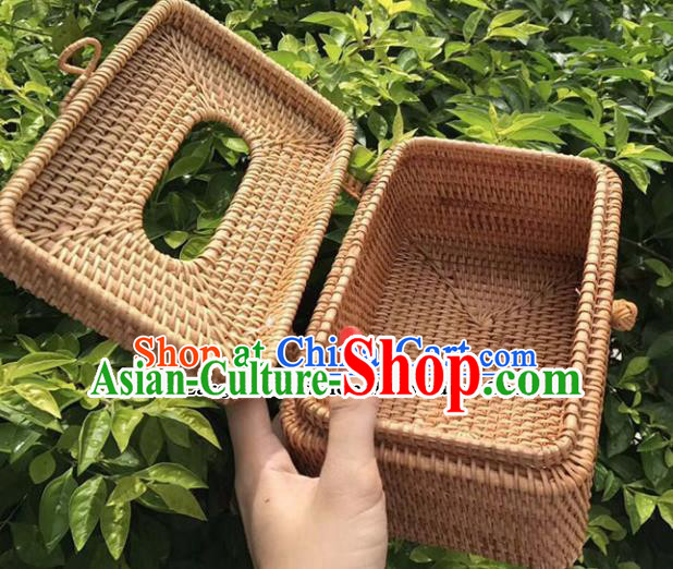 Asian Vietnamese Traditional Craft Rattan Artware Straw Plaited Paper Box