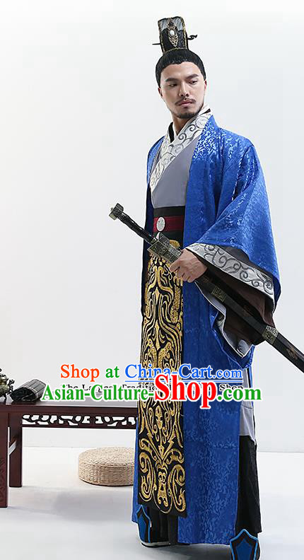Chinese Ancient Drama King Swordsman Costume Traditional Qin Dynasty Emperor Costumes for Men