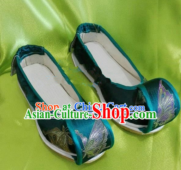 Chinese Traditional Hanfu Shoes Ancient Princess Green Embroidered Shoes Handmade Shoes for Women