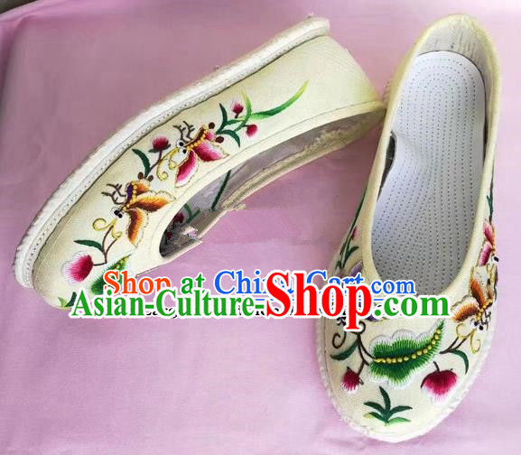 Chinese Traditional Hanfu Shoes Embroidered Butterfly Shoes Handmade Cloth Shoes for Women