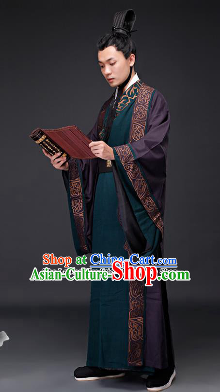 Chinese Ancient Drama Minister Clothing Traditional Han Dynasty Military Counsellor Embroidered Costumes for Men