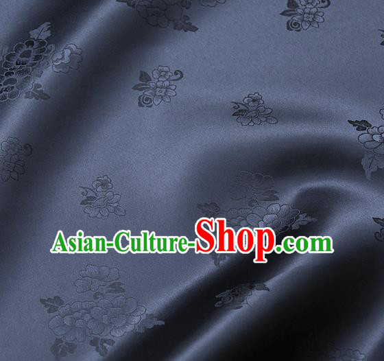 Traditional Asian Cloth Drapery Brocade Korean Hanbok Palace Navy Satin Silk Fabric