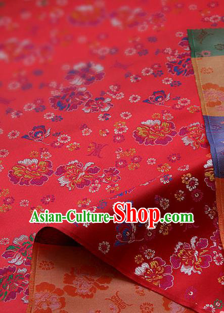 Traditional Asian Classical Pattern Cloth Drapery Red Brocade Korean Hanbok Palace Satin Silk Fabric