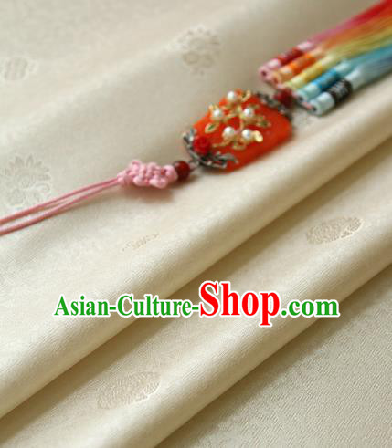 Traditional Asian Classical Flowers Pattern Cloth Drapery Beige Brocade Korean Hanbok Palace Satin Silk Fabric