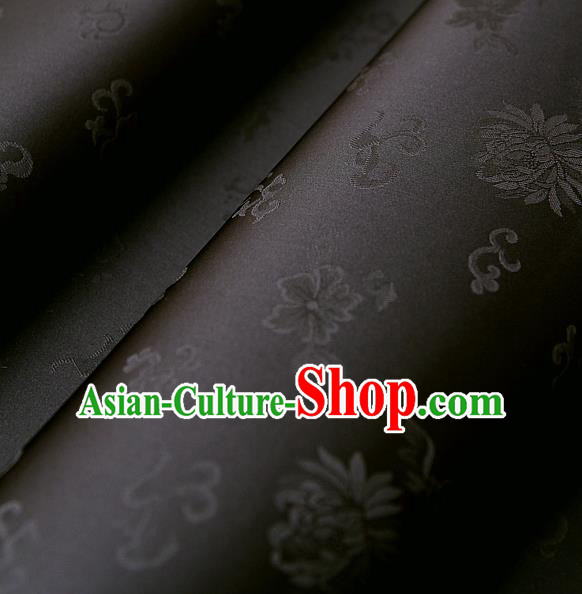 Traditional Asian Classical Chrysanthemum Pattern Brown Brocade Cloth Drapery Korean Hanbok Palace Satin Silk Fabric