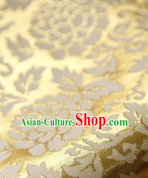Traditional Asian Classical Gilding Pattern Golden Brocade Cloth Drapery Korean Hanbok Palace Satin Silk Fabric