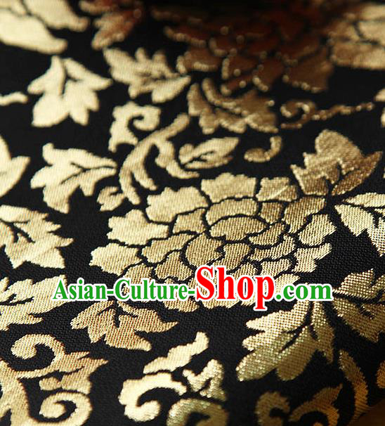 Traditional Asian Classical Gilding Pattern Black Brocade Cloth Drapery Korean Hanbok Palace Satin Silk Fabric