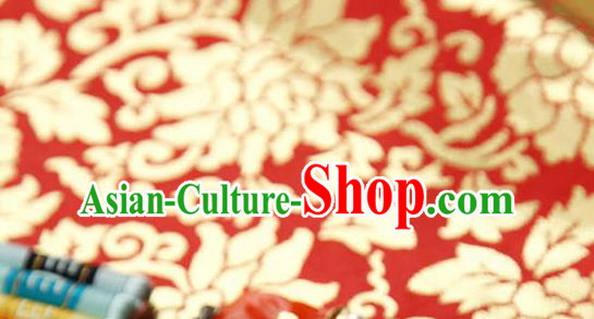 Traditional Asian Classical Gilding Pattern Red Brocade Cloth Drapery Korean Hanbok Palace Satin Silk Fabric