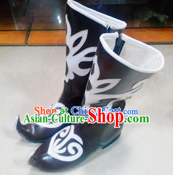 Chinese Ethnic Folk Dance Shoes Traditional National Uyghur Nationality Black Boots for Women