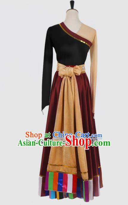 Chinese Ethnic Minority Purplish Red Dress Traditional Mongols Nationality Folk Dance Costume for Women